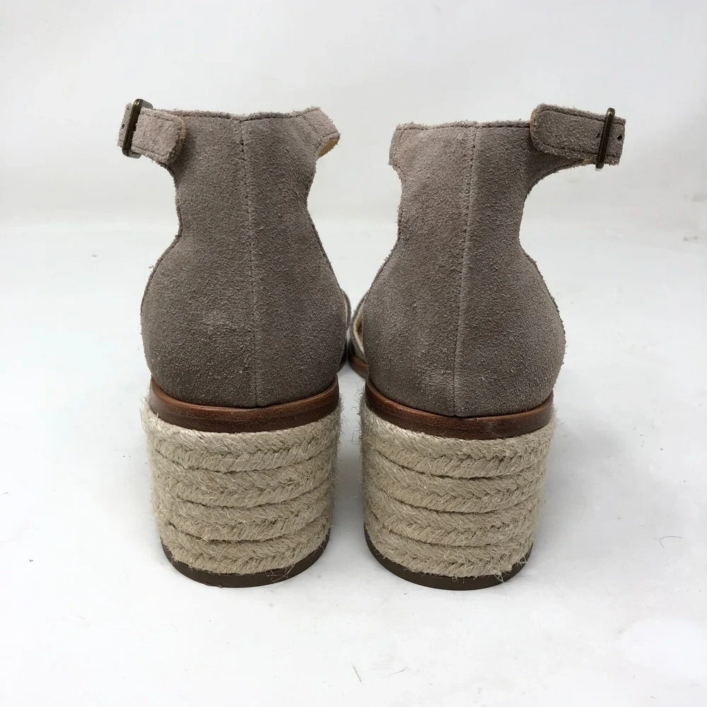 Soludos Womens 9 Capri Espadrille Heel Sandals Gray Taupe Suede Ankle Strap